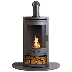 OKO S5 Cylindrical Charcoal Grey Bio Ethanol Stove with Angled Stove Pipe and Granite Hearth