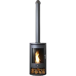 OKO S5 Cylindrical Charcoal Grey Bio Ethanol Stove with Tall Angled Stove Pipe