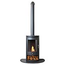 OKO S5 Cylindrical Charcoal Grey Bio Ethanol Stove with Tall Angled Stove Pipe and Granite Hearth