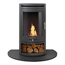 OKO S5 Cylindrical Charcoal Grey Bio Ethanol Stove and Granite Hearth