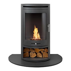 OKO S5 Cylindrical Charcoal Grey Bio Ethanol Stove and Granite Hearth